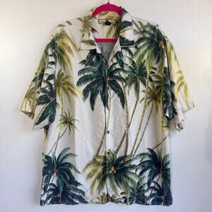Tommy Baham Men's Large 100% Silk Palm Tree Hawaiian Camp Shirt